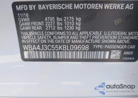2019 BMW 430I Gran Coupe xDrive from USA, damaged, VIN WBA4J3C55KBL09698